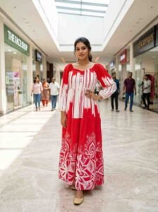 long frock - red&white