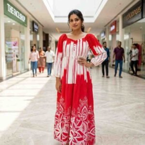 long frock - red&white